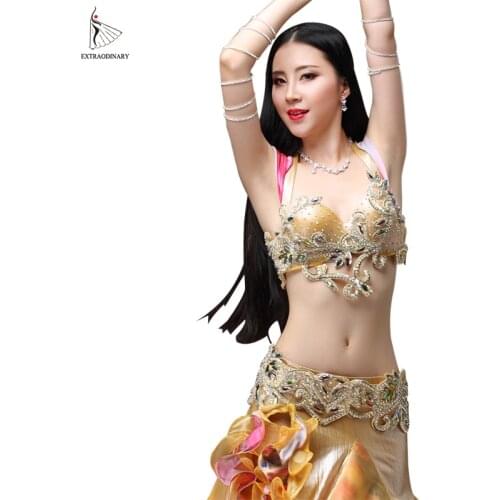 Danse Oriental Dancing Costume Performance Carnival Bra Belt Women Luxury Outfits Golden Clothes Eastern Style rhinestone bra