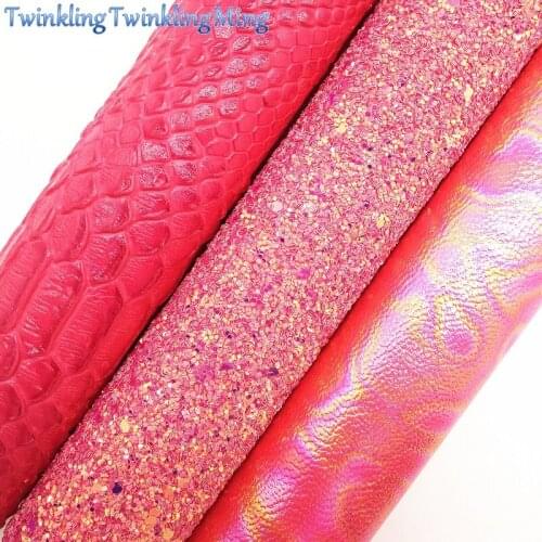 RED Glitter Fabric, Embossed Snake Faux Fabric, Iridescent Synthetic Leather Sheets For Bow A4 21x29CM Twinkling Ming XM705
