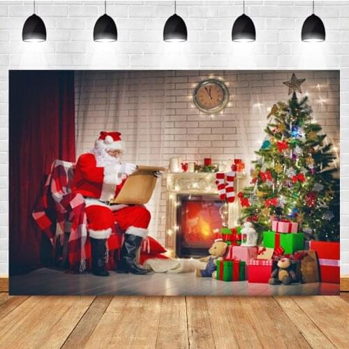 Laeacco Merry Christmas Santa Claus Gift Tree Fireplace Birthday Photography Backdrop Photo Background For Photo Studio