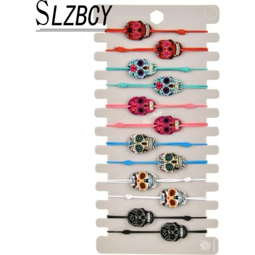 Fashion 12 pcs/lot Colorful Acrylic Skull Bracelets Set for Women Handmade Adjustable Elastic Rope Yoga Anklet Kids Jewelry Gift