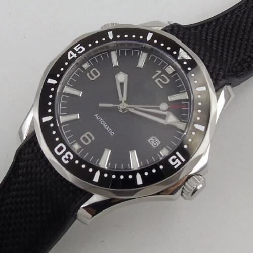 Dress 41mm Automatic Men Watch Luminous Marks MIYOTA 8215 Rubber Strap Flat Sapphire Glass Rotating Bezel