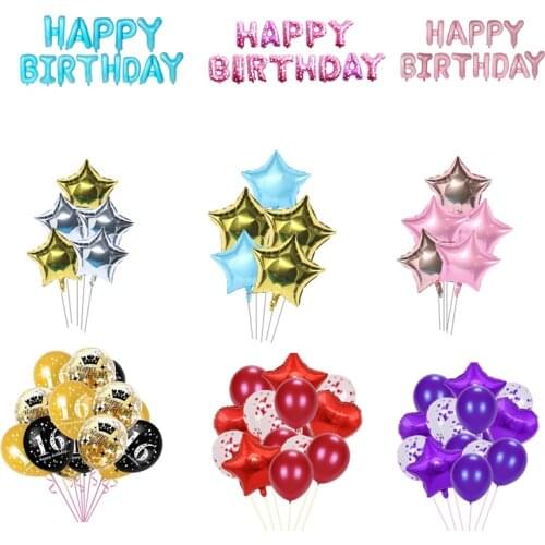 New Heart Pentagram Sequins Latex Balloon Set Happy Birthday Letter Foil Balloons 18th 70th 80th Birthday Party Decor Supplies