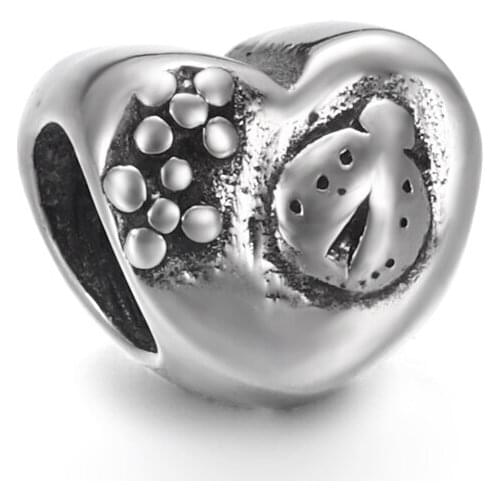 Stainless Steel Heart Ladybird Bead Polished 5mm Hole Metal European Beads Bracelet Charms DIY Jewelry Making Accessories
