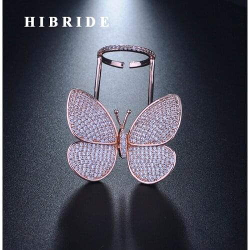 HIBRIDE New Hot Sale Freedom Butterfly Rings For Women Rose Gold Color Open Adjustable Ring Luxury Jewelry R-248