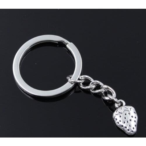 New Fashion Men 30mm Keychain DIY Metal Holder Chain Vintage Two Sided Strawberry 17x10mm Silver Color Pendant Gift
