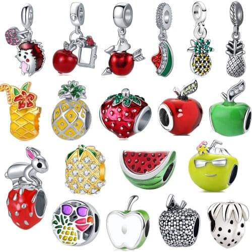 New Cute Fruit Strawberry Apple Pineapple Pendant Suitable for Original Pandora Charm Bracelet Necklace Lady DIY Jewelry Gifts