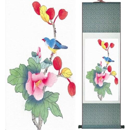 Wholesale price Traditional Birds and flower Painting Spring Ink wash painting silk scroll birds and flower painting