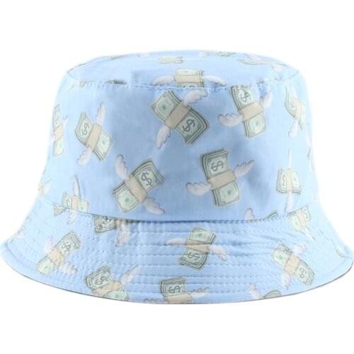 2020 New Dollar Print Reversible Bucket Hat Bob Chapeau Femme Fisherman Hat Men Fishing Bucket Hats Outdoor Casquette