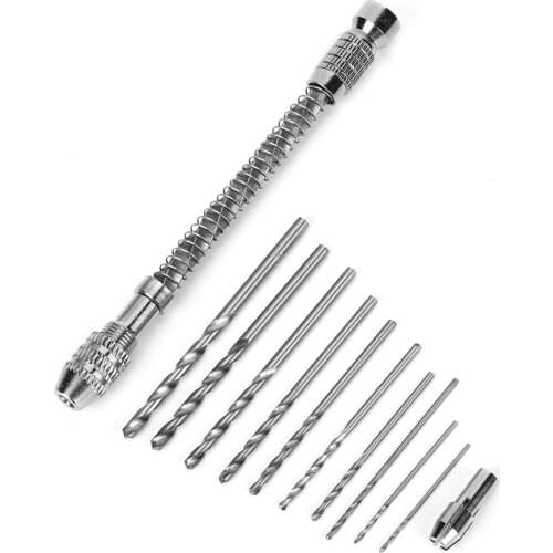 Aluminum Alloy Semi-Automatic Keyless Hand Twisted Drill Chuck With 10Pcs Twist Drill Bits Woodworking Hole Opener