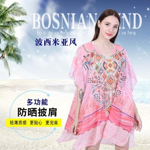 Hot Sale Summer seaside sun cape shawl bohemian chiffon printed silk scarf sun shade Flower Scarves Women Wrap Sunscreen Beach