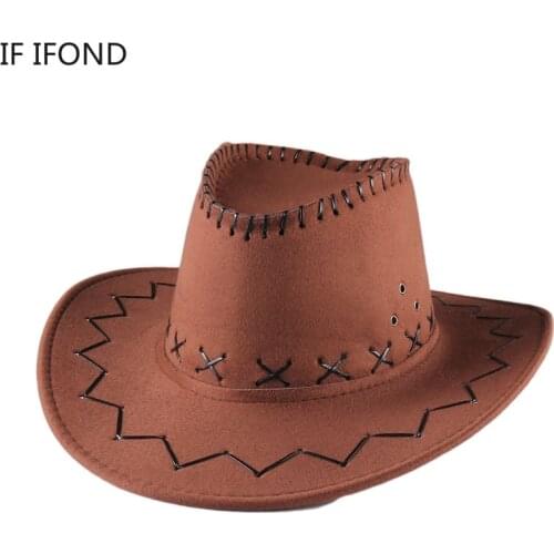 Women Men Travel Western Cowboy Hat Outdoor Wide Brim Faux Leather Fedora Summer Sun Hat Unisex Jazz Cap