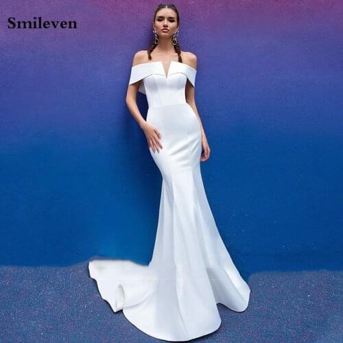 Smileven 2021 Mermaid Wedding Dresses Off The Shoulder Satin Bridal Gowns Backless Elegant Vestido de novia