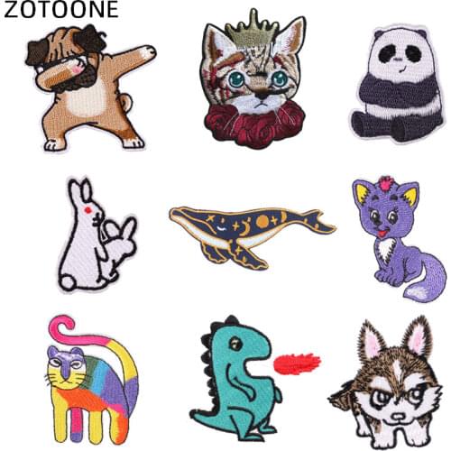 ZOTOONE Cartoon Cat Wolf Patch Iron on Stickers for Clothes Jcaket DIY Badge Applique Embroidery Animal Dog Sew on Patches E