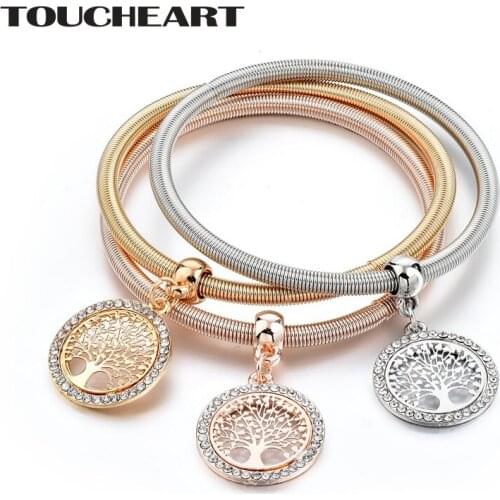 TOUCHEART 3PCS European&American Fashion Gold color Tree of Life Charm Bracelets&Bangles For Women Crystal Bracelet SBR170027