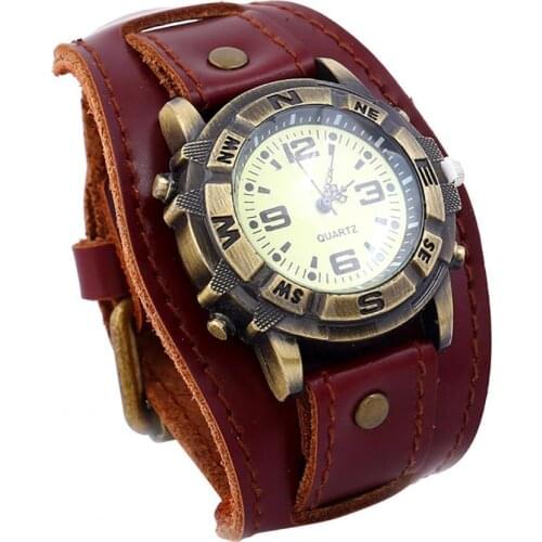 Vintage Women Men Punk Bracelet Quartz Watch Men Casual Number Design Faux Leather Round Dial Quartz Wrist Watch Clock Men Watch