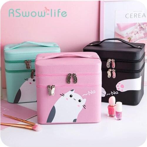 Large-capacity Portable Female Cosmetic Bag Storage Box Portable Fashion Cute Suitcase Box Treasure Chest Storage Organizer