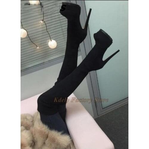 Black Suede Leather Luxury Over The Knee Long Boots Women Thick Platform Slim Fit Gladiator Fashion Thigh High Boot Plus Size 45