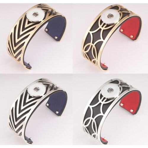 Fashion DIY PU leather removed change color 18mm Snap button bracelet bangle Women BR917
