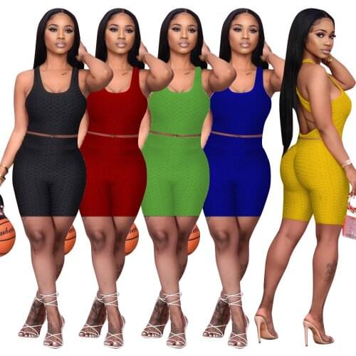 Womens Summer Vest Solid Pants Set Sleeveless Pineapple Cloth Yoga Suit Two Piece Open Back Set Yoga Cool Sexy Suit