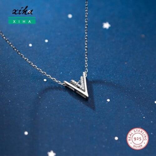 Triangle V Initial Letter Necklaces Women 925 Sterling Silver Chokers Pendant Necklace for Girlfriend Teens Dainty Cute Jewelry
