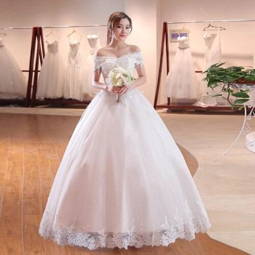 New Boat neck Princess Wedding Dress High quality woman dress Lace Beading Tassel Celebrity Ball Gown vestido De Noiva