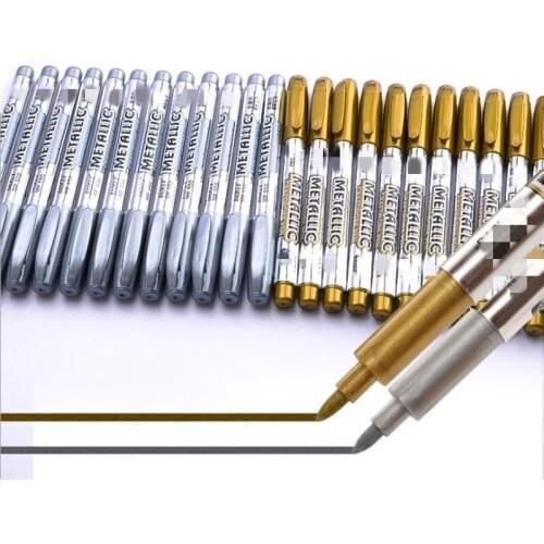 12PCS DIY Sharpie Metal Waterproof Permanent Paint Marker Pens Gold And Silver 1.5mm Student Supplies Marker Craftwork Pen