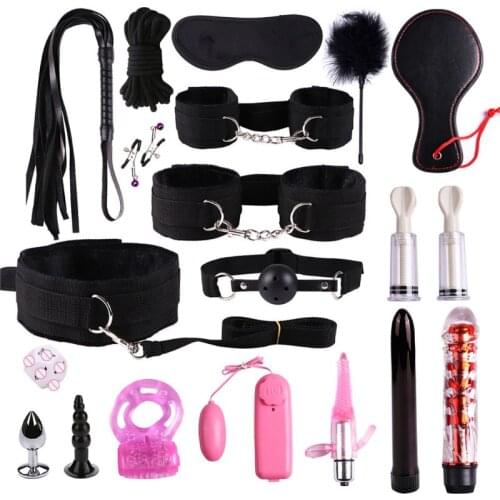 19PCS/set Leather Nylon Plush Bondage Set Restraints Sex For Couples Woman Slave
