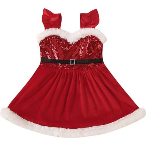 2020 Hot Sale Kids Girls Christmas Round Neck Santa Dresses Leisure Comfort Baby Girl Costume Waistband Dress Drop Ship