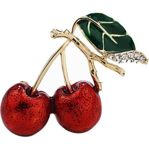 2021 Fashion Red Enamel Fruit Brooch For Women Rhinestone Lapel Pin Clothing Jewelry Brooches Gifts