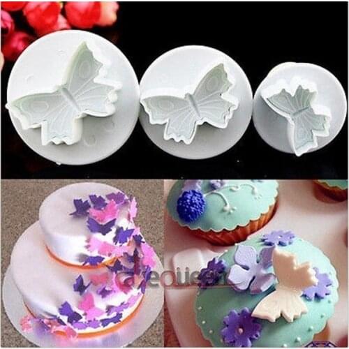 3pcs/set Veined Butterfly Cutter Plunger Fondant Plunger Embossing Tool Cake Decorating Gift