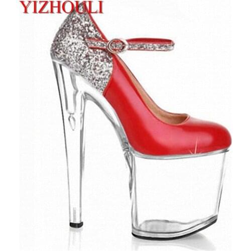 Hot Women The bride shoes 20cm clear wedding sexy heels silver glitter heels Fashion women pumps gold sexy clubbing high heels