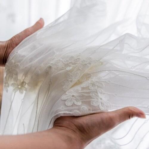 America Embroidered Tulle Curtains for Living Room, Vertical Striped Window Treatments for Bedroom Sheer Curtain Panel Curtains