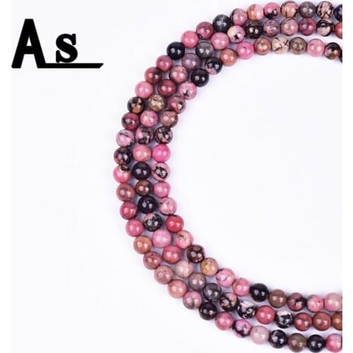 Asingeloo Natural Beads Stone For Necklace Making Charm Beads Red Black Line Dalmatian Round DIY Handmade Crafts Rhodonite