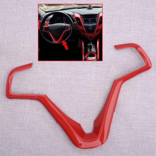 Car Red Plastic Inner Steering Wheel Decor Strip Sticker Trim Fit For Hyundai Veloster 2012 2013 2014 2015 2016 2017