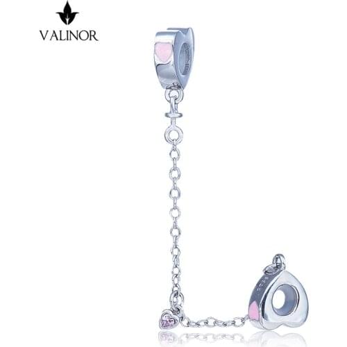 Heart shape prevents loss of chain 925 Sterling Silver Charms Fit Bracelets AQL001