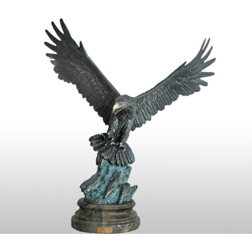 Life Size Bronze the Eagle Spread Wings Statue Sculpture High-end Gifts Christmas Decor Greenish Animal Figurine