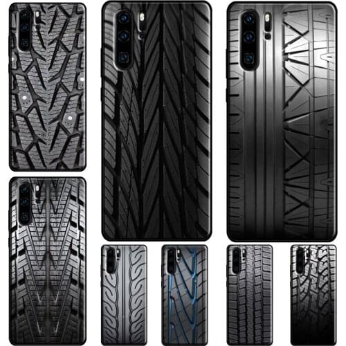 Black Tire Tyre Tread Texture Back Case For Huawei P40 P30 Lite P Smart Z 2019 P20 Pro Mate 20 Lite Honor 20i 9A Nova 5T