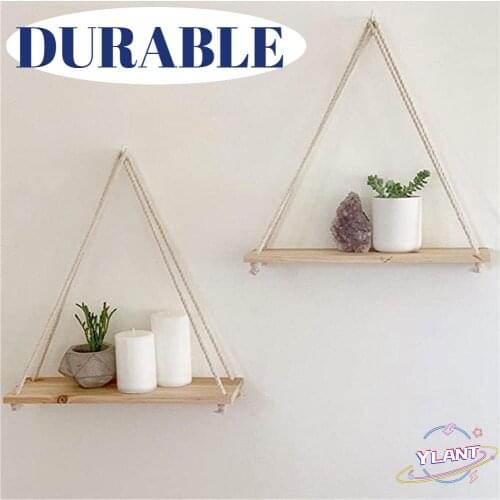 Premium Wood Swing Hanging Rope Wall Mounted Floating Shelves Plant Flower Pot indoor outdoor decoration simple design #2