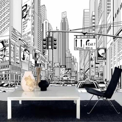 Photo wallpaper American city night scene wallpaper mural black and white backdrop wallpaper Street architecture art wallpaper