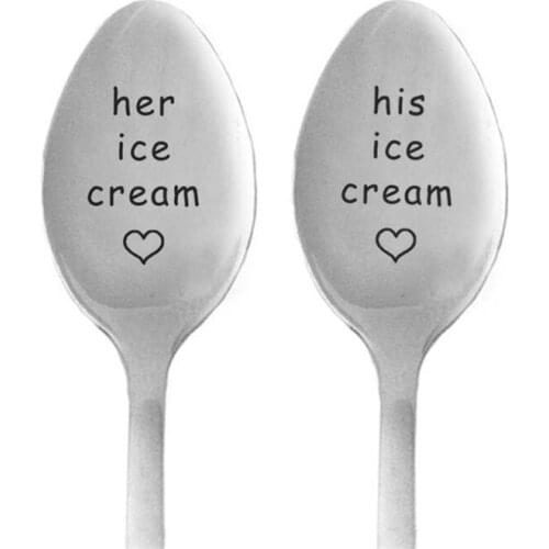 Stainless Steel Coffee Spoon Cute Dessert Ice Cream Spoon Personalized Lettering Couple Gift Tableware Drinking Spoons Accessory