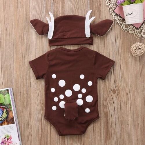 Infant Baby Boys Girl Cartoon Dear Christmas XMAS Letter Romper + Head Hat Jumpsuit Outfits Cartoon baby Boy girl Clothes DS19