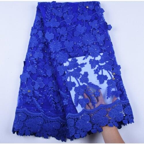 Top Sale 3D Flower Milk Silk Lace Fabric Royal Blue French Lace Fabric High Quality African Nigerian Lace Fabrics For DressF1598