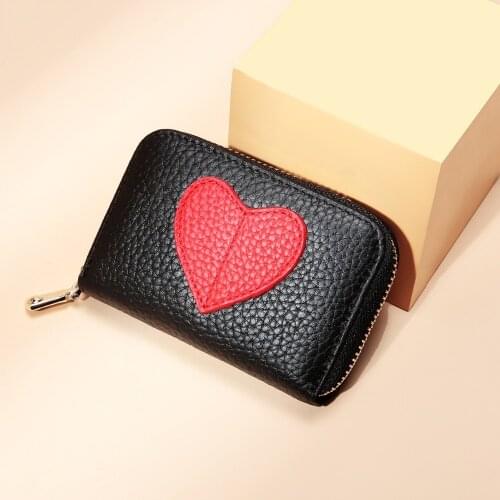 Lovely Girls ID Card Holder Genuine Leather Women Mini Card Holder Wallet Heart Shape Decoration Kawaii Girls Coin Pocket Wallet