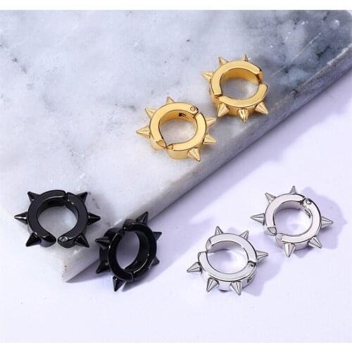 Rivet Spike Earrings for Men Black and Silver Color Tone Stainless Steel Rock Party Street Wear Male Jewelry