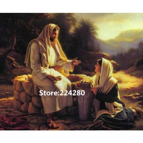 Needlework,Religion embroidery,DIY Jesus and the woman chat 14CT Cross stitch kits,Art Pattern counted Cross-Stitching decor