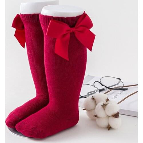Baby Infants Kids Toddlers Girls Boys Knee High Socks Tights Leg Warmer Ribbon Bow Solid Cotton Stretch Cute Lovely 0-7 Y