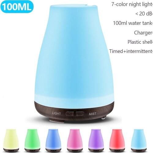 New 100ml Wood Essential Oil Diffuser Ultrasonic Air Humidifier with 7 Color LED Lights Timed intermittent spray Office Home