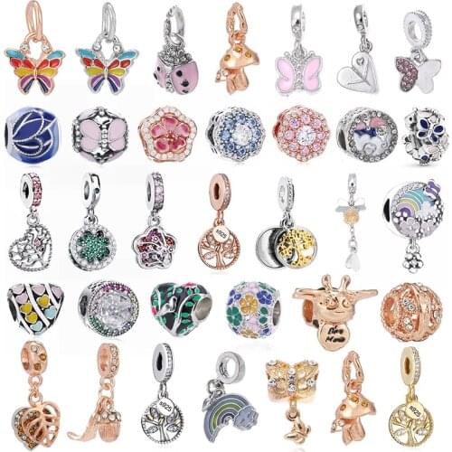 2Pcs/Lot 45 Styles Butterfly & Mushroom & Flower Bees Charms Pendant Beads Fits DIY Bracelets Necklaces For Women Jewelry Making