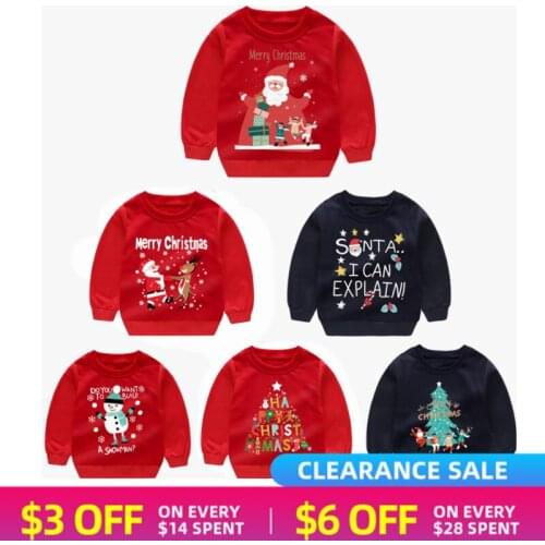 Christmas Long Sleeve T-Shirt For Girl Cartoon Reindeer Elk Santa Claus Print Clothes For Boys Snowman O-neck Cloth For Kids