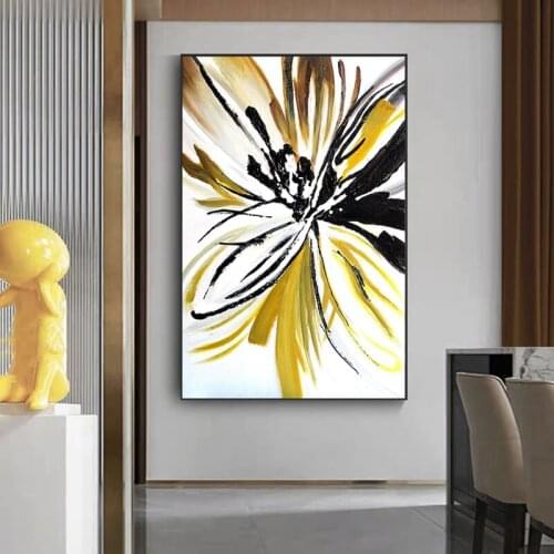 Hand Painted Gold Black Flower Oil Painting on Canvas art Modern painting Big Size Oil Painting for Living Room Home Decoration
